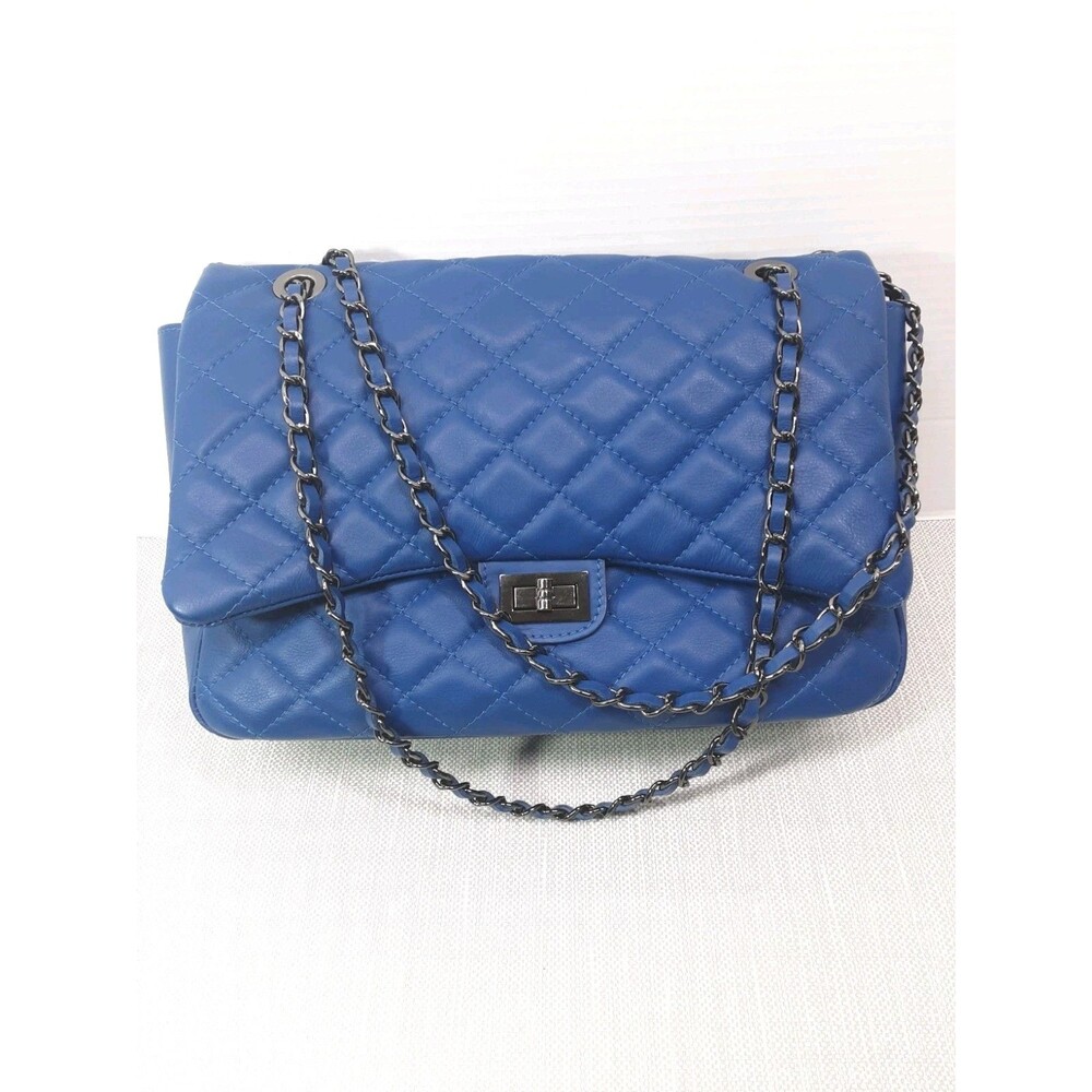 Laura Di Maggio Blue Quilted Leather Handbag Chain Strap Shoulder Bag Crossbody